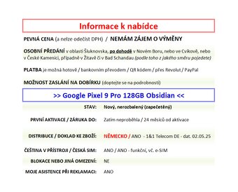Google Pixel 9 Pro 128GB černý NOVÝ NEROZBALENÝ - 2