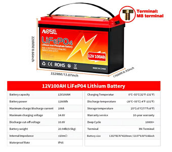 LiFePo4 baterie 12V 100Ah s BMS - 2