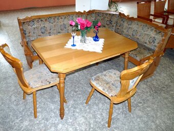 jídelní kout: rozkládací stůl+ 2  židle+ rohová lavice - 2