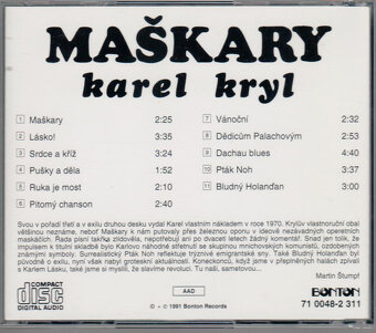 Karel Kryl: Maškary 1991 CD - 2