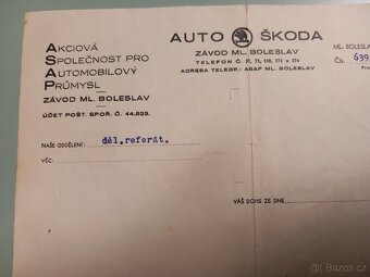 ASAP - Auto Škoda - vysvědčení z roku 1938 - 2