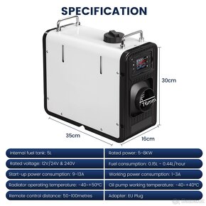 Nezávislé naftové topení 5-8kW 12/24/230V, Bluetooth - 2