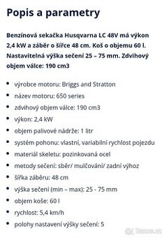 benzínová sekačka husqvarna LV 48V - 2