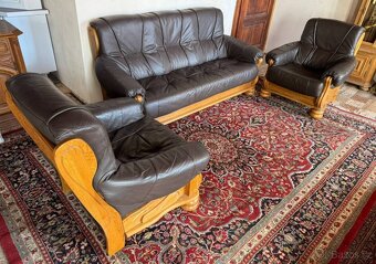 Rustikální kožená dubová souprava 3+1+1,6290 - 2