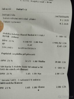 Dotykový telefon Redmi A3 v záruce 02/27 - 2