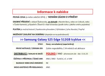 Samsung Galaxy S25 Edge 512GB Icyblue NOVÝ NEROZBALENÝ - 2