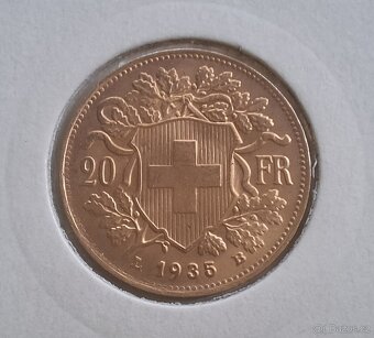 Zlatá mince 20 Frank Helvetia Vreneli 1935 - 2