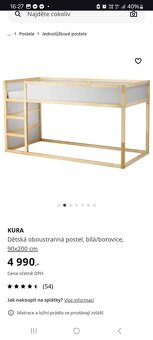Dětská oboustranná postel, bílá/borovice, 90x200 cm zn Ikea - 2