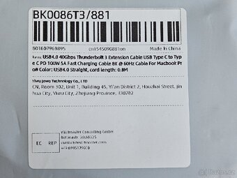 USB-C 40Gbit Thunderbolt 3 prodlužovací datový kabel 100W PD - 2