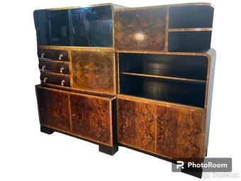 Starožitná knihovna leštěný ořech – vrcholné Art Deco - 2