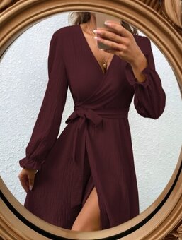 Shein elegantní zavinovací šaty s páskem - 2