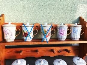 Retro - polička,dušičkové hrníčky,ubrusy,vajíčka, keramika - 2