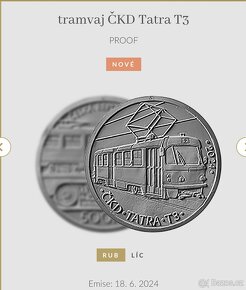 Stříbrná mince ČNB 500 Kč - Tramvaj ČKD Tatra T3 - 2