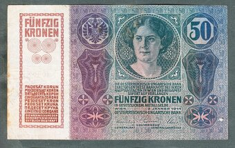 Staré bankovky 50 korun 1914 KOLEK VZÁCNÁ - 2