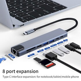 Hub adaptér USB C 3.0 PD HDMI 4K RJ45, univerzální. - 2
