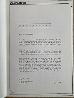 INTERAVIA DATA:Ceník letadel 1984;current aircraft prices - 2