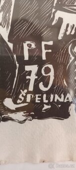 Grafiky 3 ks ruční papír dřevoryt- linoryt - 2