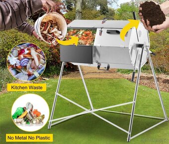 Nerezový otočný kompostér - 270l, dvoukomorový - 2