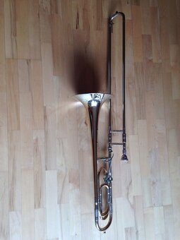 Zachovalý ventilový trombon ruční výroby Pfretzschner, taška - 2