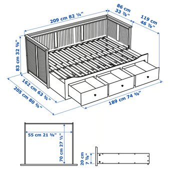 rozkládací postel HEMNES +noční stolek - 2