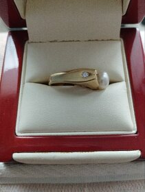 Zlatý prsten s perlou a brilianty - 2