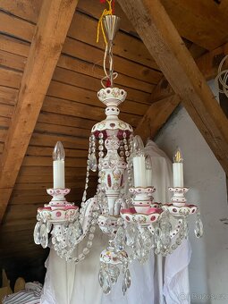 Starožitný křišťálový / porcelánový lustr - 2