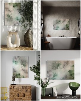 Abstraktní obraz zelený a šedý 100x70cm - 2