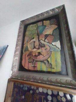 Zátiší s kytarou, kubismus, olej/plátno,rámováno. - 2