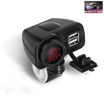 12V moto nabíječka,2xUSB,vypínač,voltmetr + teploměr. - 2