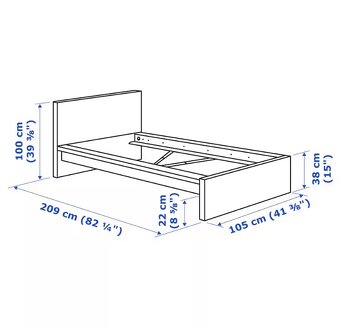 IKEA MALM postel 90×200 cm – černohnědá, TOP stav, s roštem. - 2