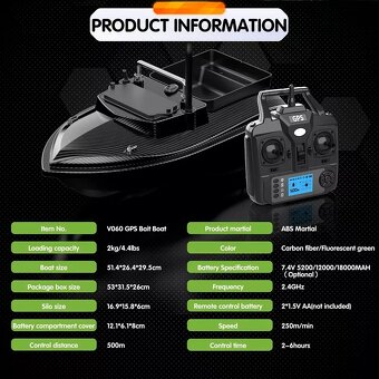 Zakrmovací, zavážecí loď s GPS, loďka na ryby až 160 pozic - 2