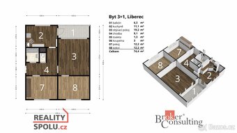 Pronájem, byty/3+1, 74 m2, Květnové revoluce 327/16, 46001 L - 2