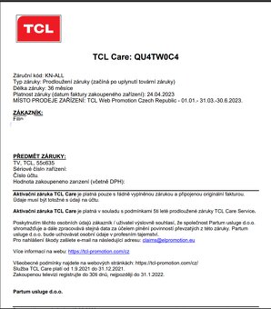 TCL 55C635+5 let záruky. - 2