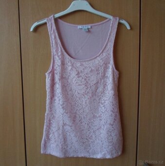 Bílé růžové krajkové tričko tílko bílý top AMISU - 36, S, XS - 2