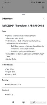 Akumulátor Parkside 4Ah PAP20 B3 nový - 2