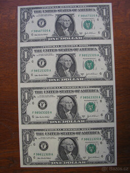 4x 1$ US dollar nerozříznuté bankovky 1$ US dolar. - 2