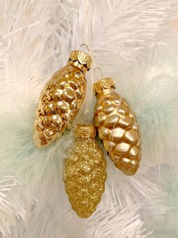 Vánoční ozdoba 3 Zlaté šišky skleněné ručně foukané - 2