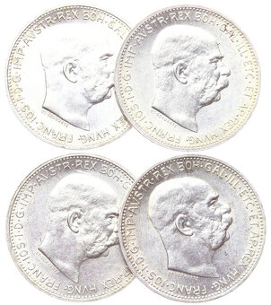 František Josef I. Konvolut Stříbrné mince 4ks. Stav -0/0-  - 2