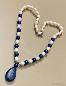 Náhrdelník z pravých perel 7-8 mm a lapis lazuli - 2