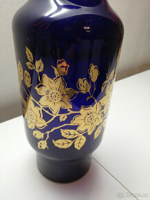 Váza z modrého skla se zlatým dekorem - 2