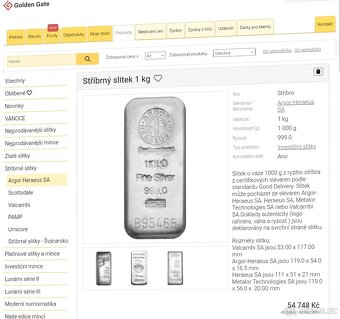 4x1kg Investiční stříbrný slitek ARGOS HERAEUSSA - 2