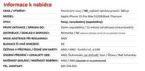 iPhone 15 Pro Max 512GB černý NOVÝ NEROZBALENÝ - 2