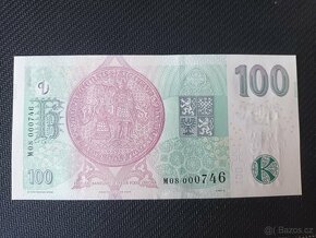 100Kč Bankovka s přítiskem ČNB M08 nízké číslo - 2