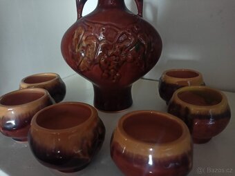 Retro keramická sada - karafa + 6 kalíšků - 2