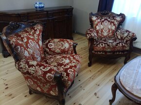 Starožitná luxusní dřevěná čalouněná řezbovaná sedačka pohov - 2