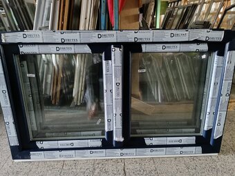 Okno PVC 1400x800, tmavě modrá/bílá, nové, dvoukřídlé - 2