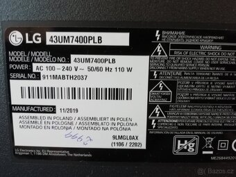 Prodám LED LCD LG 43 UM7400PLB - 2