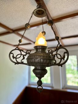 Věčné starožitné kostelní závěsné světlo z cínu - rarita ✔️ - 2