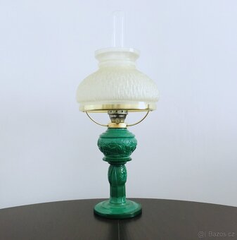 Starožitná petrolejová lampa (malachitová) - 2
