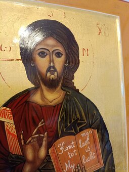 Starožitná dřevěná, lakovaná a zlacená Ikona. - 2